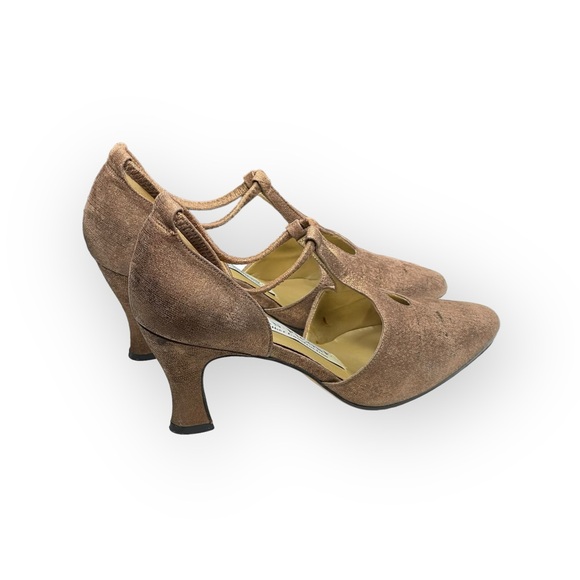 Vintage: Evan Piccone 𖣊 T Strap D’Orsay Heels 𖣊 Textured Metallic Bronze 𖣊 7M - Picture 3 of 16